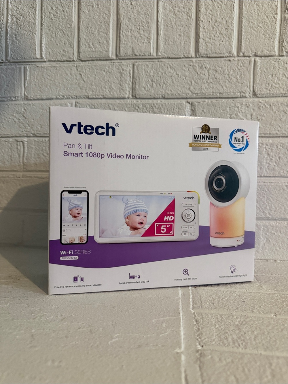 VTech Pan & Tilt Smart 1080p Video Monitor — White with Pink Gradient